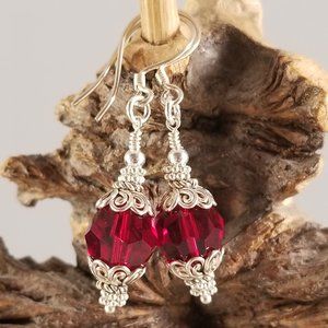 Red Swarovski & Sterling Silver Earrings